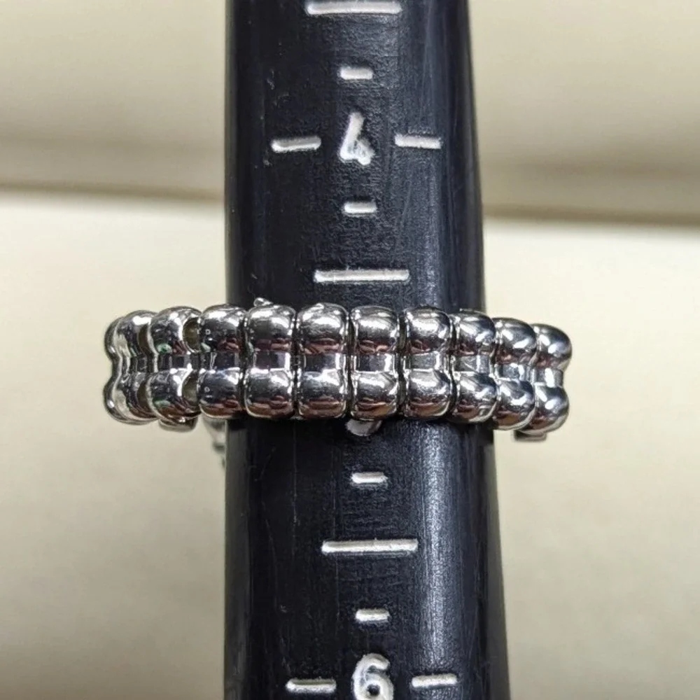 New Faux Pearl Clear Rhinestone Crystal Stretch Band Ring Silver Tone Comfy